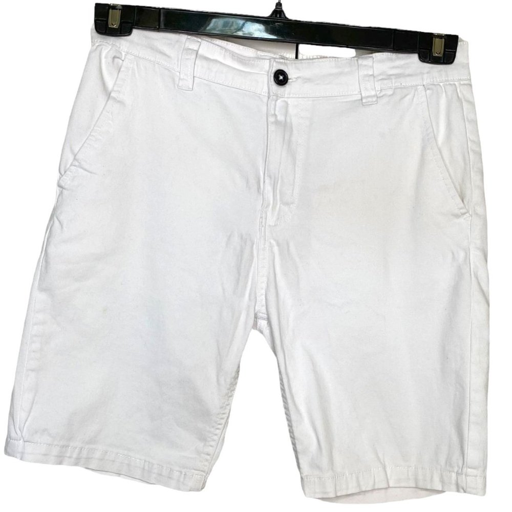 Carbon Men's Flat Front White Cotton Shorts Size 34 Beach Surfer Preppy Summer